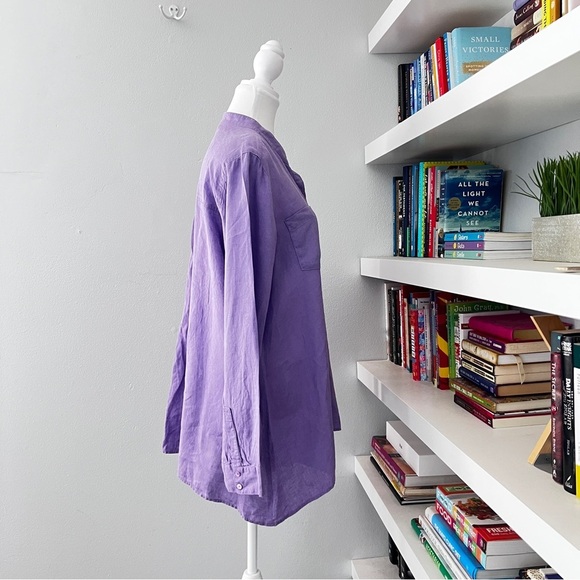 Eileen Fisher Lavender Irish Linen Button Down Tunic Sz Medium Runs Large - Picture 7 of 13
